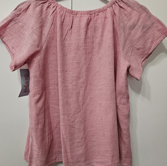 Cat & Jack Girls XL (14) Lined Blouse Top Pink W/Flowers 100% Cotton - Picture 7 of 11